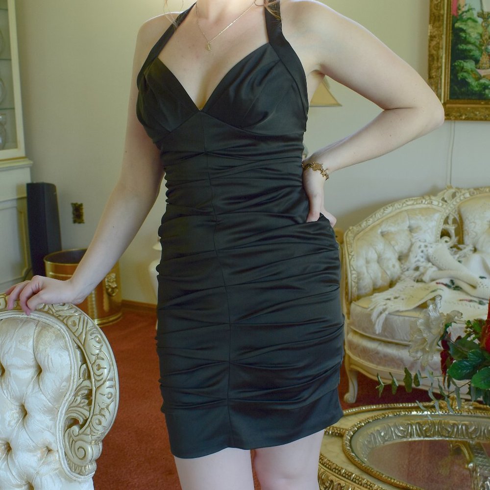 Black Rouched Form Fitting Halter Dress